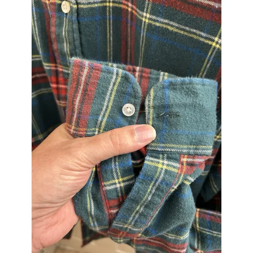 LL Bean VTG 90s Flannel Button Up Shirt Plaid Red Green Grunge Mens Xl